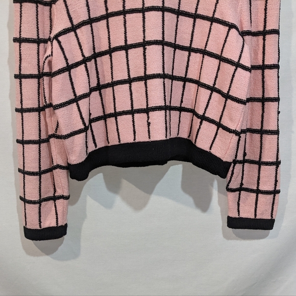 Vintage Beloux Classic Pink and Black Windowpane Cardigan Sweater Size M - Picture 9 of 9